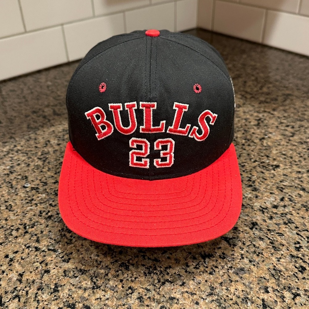 Vtg Chicago Bulls Hat AJD Snapback Black Red Flat Bill NBA 23 Made in USA